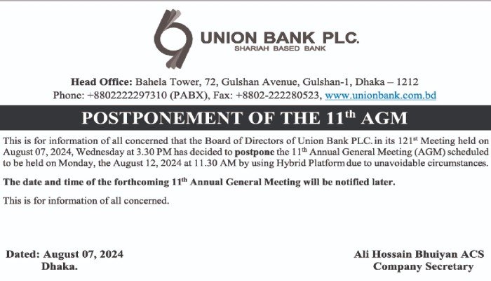 POSTPONEMENT OF THE 11th AGM